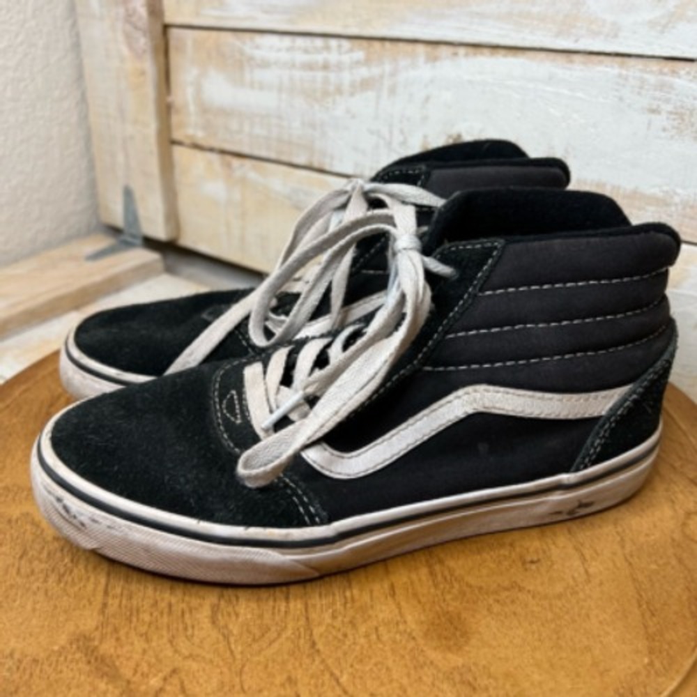 Vans Boys Old Skool Skate Shoes Athletic Black White 500714 High Top Lace Up 4 M - Picture 6 of 12